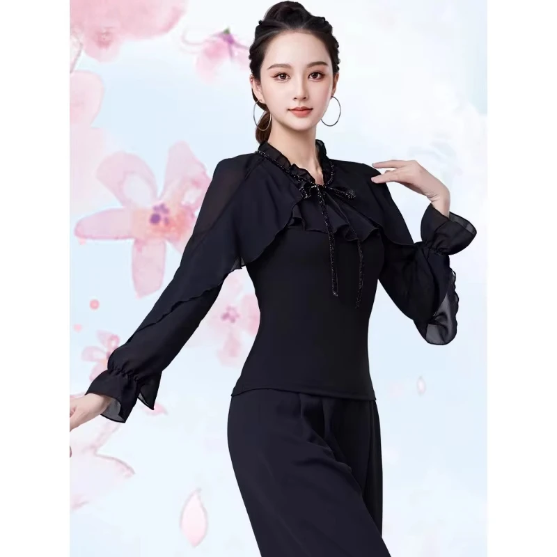 

Новинка 2023 года, весенняя одежда для танцев самбы, женская одежда для латинских современных танцев, топ для взрослых, модная одежда для бальных танцев, танцевальная рубашка