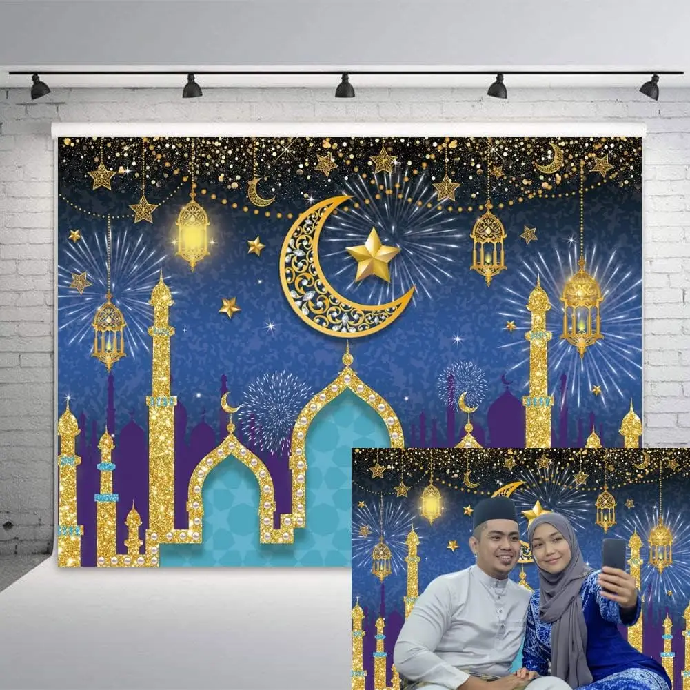 

Eid Mubarak Background Muslim Arabian Night Backdrop Moon Star Castle Decoration Party Banner Photography Photo Booth Props