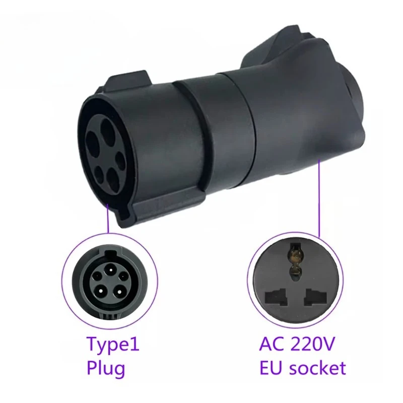 Portable Type 1 J1772 to AC 220V European Union Universal Socket Adapter EVSE Car Charger Connector Adapter 16A