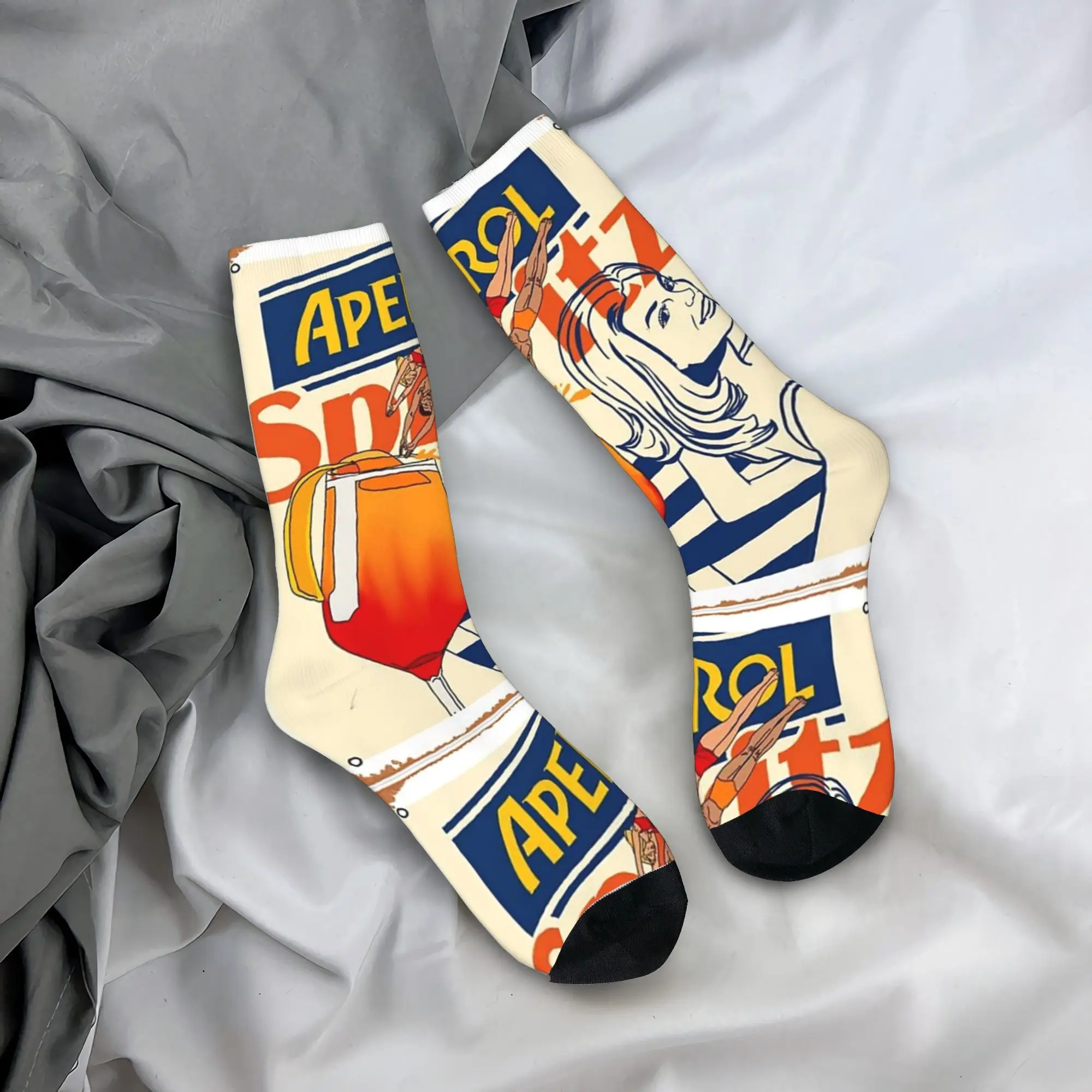 Vintage Aperol Spritz Strümpfe Lustige Socken Unisex Herren Warme weiche Socken Winter Radfahren Grafik Rutschfeste Socken Geschenkidee