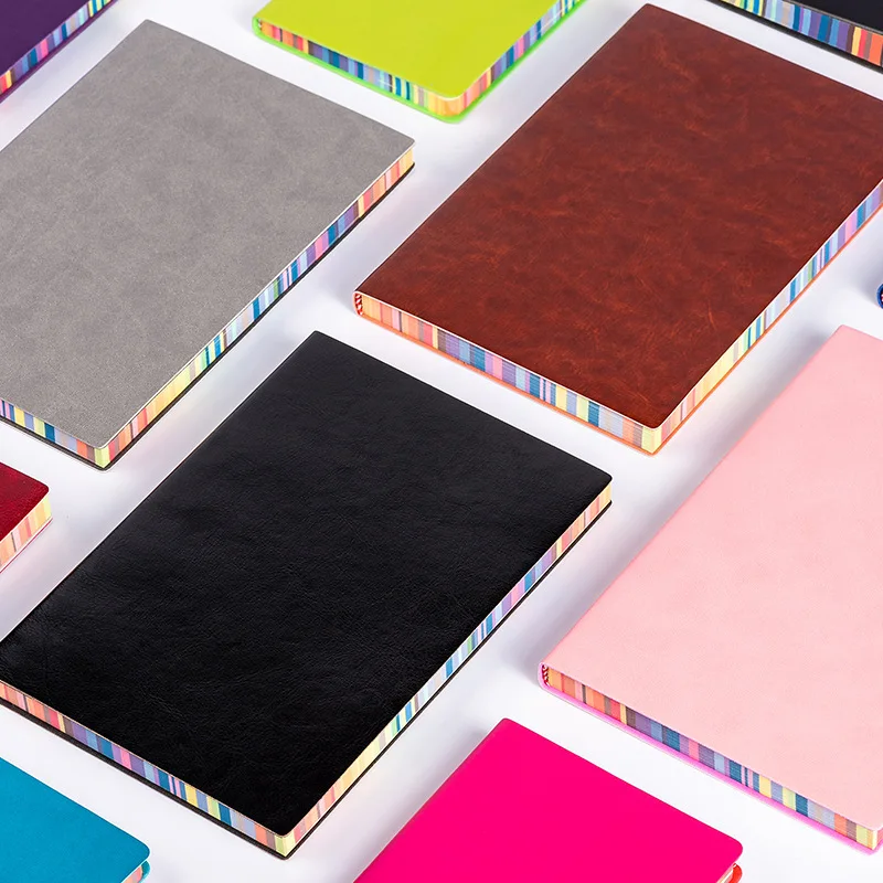 A6/A5/B5 Leather Notebook With Colored Edges Lined Papers Diary Notepad Memo Planner Portable Stylish Office Notebooks