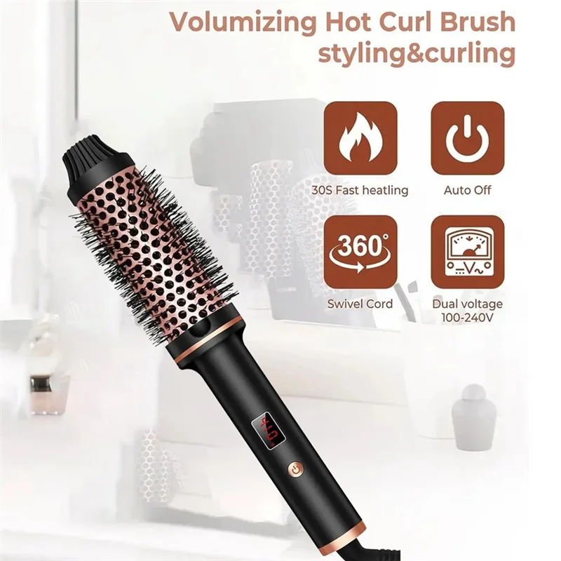 A39M 3 In 1 Ionic Hair Curler Anti-Scald Thermal Brush Heated Styling Brushes For Women US Plug