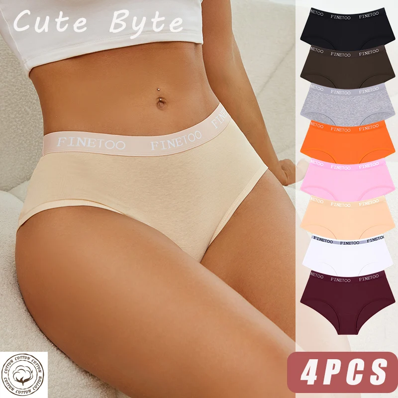 FINETOO 4 Stück Damen-Baumwollhöschen, sexy, atmungsaktiv, niedrige Taille, Slips, Briefträger, Unterwäsche, weich, dehnbar, bequeme Dessous