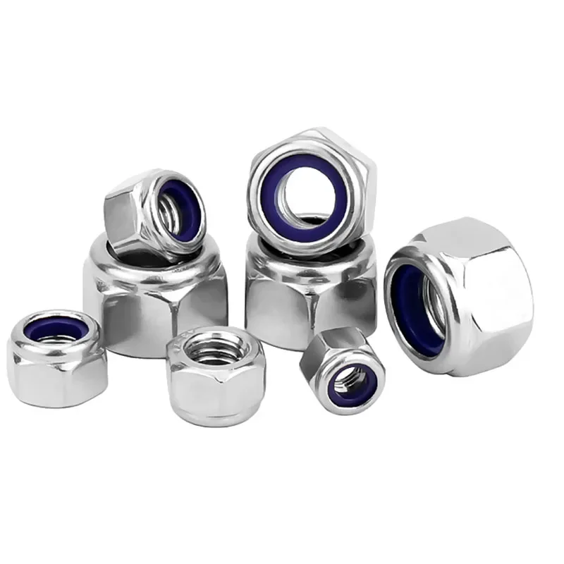 20pcs 304 Stainless Steel Hex Hexagon Nylon Insert Self Lock Nuts M3 M4 M5 M6 M8 M10 M12 Nuts Insert Self-locking Lock Nut