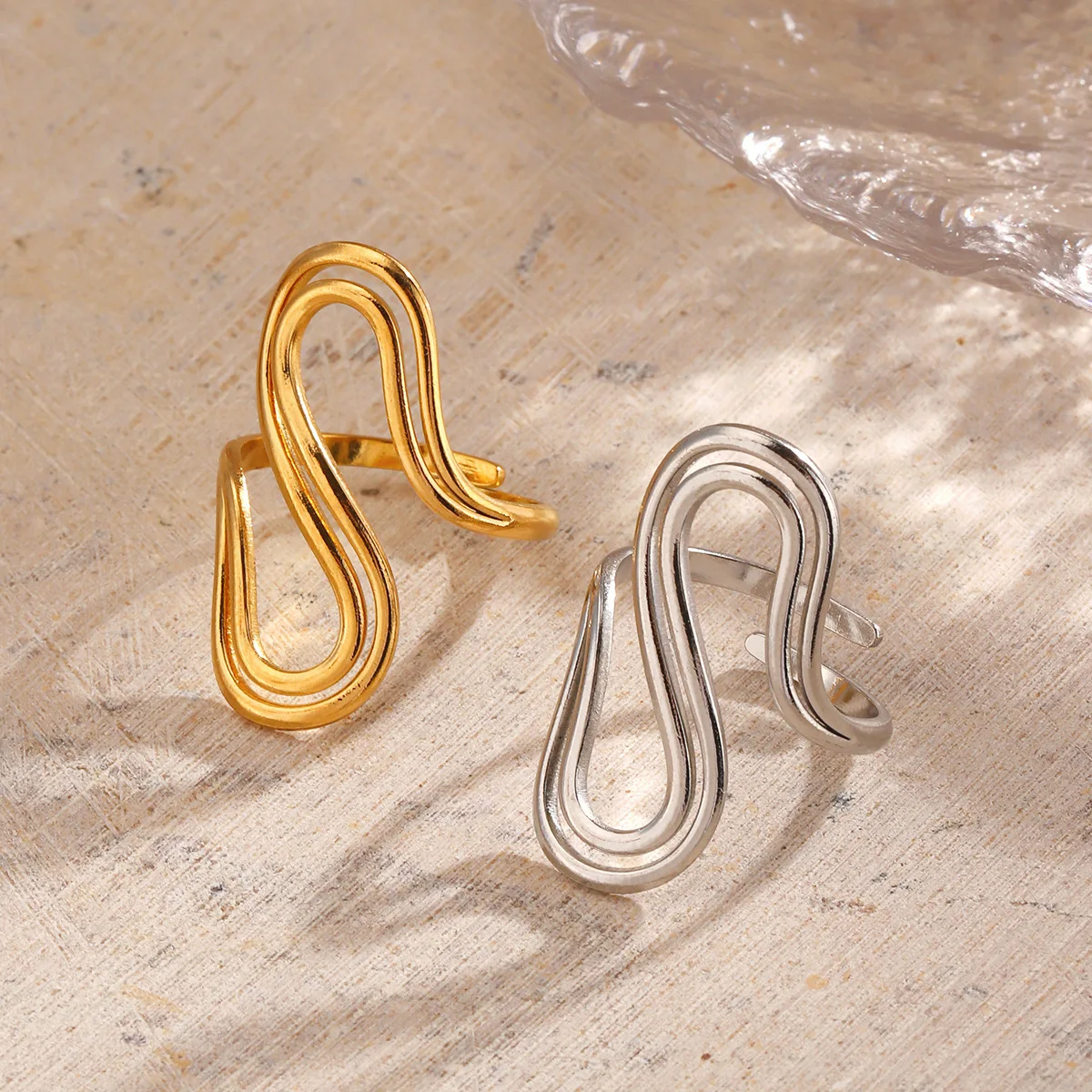 French Delicacy Double Layered Line Ring Vintage Jewelry Stainless Steel Adjustable Opening Couple Rings Кольца Жен