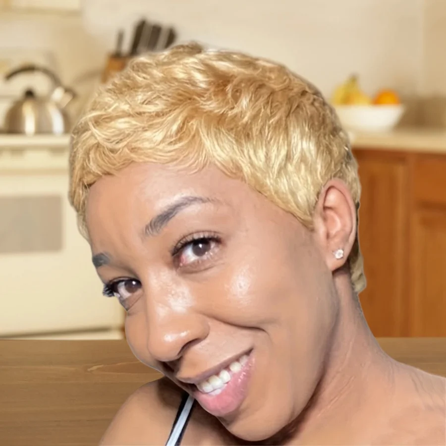 인모 가발 픽시 컷 가발 여성용 짧은 인모 가발 전체 기계 제작