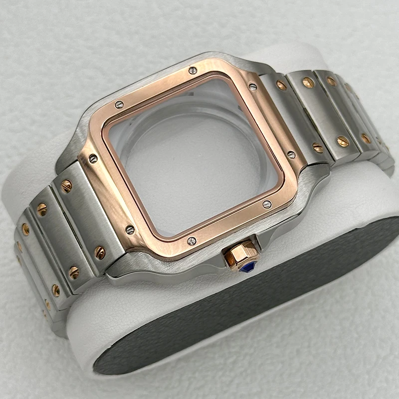 38mm Santho Watch Case Set High Quality NH35 Square Case Black  Gold Case Steel 27mm Square Dial Compatible NH35 NH36  Movements