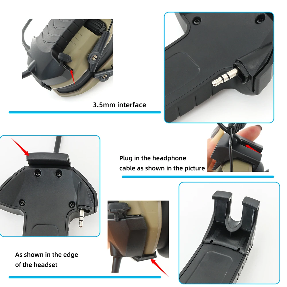 Y-Line Headset Adaptador Microfone com Microfone, Tactical Headset Kit para Walker's Razor Headphone Eletrônico, PTT U94 para Baofeng Walkie