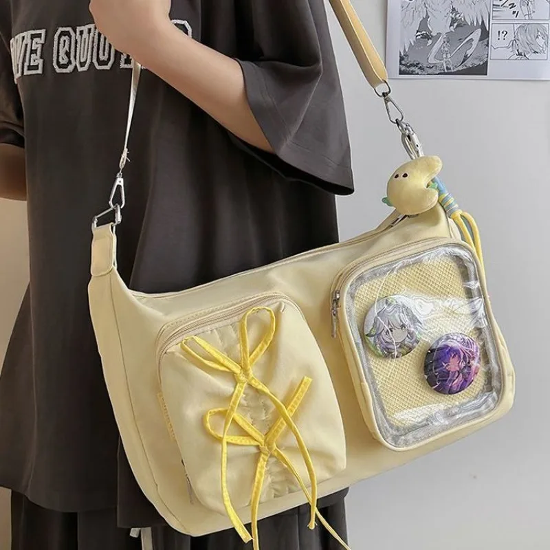 

Richme Messenger Ita Bag Women 2025 Dopamine Harajuku Casual Nylon Crossbody Bags Students Clear Window Doll Show Bolso Mujer