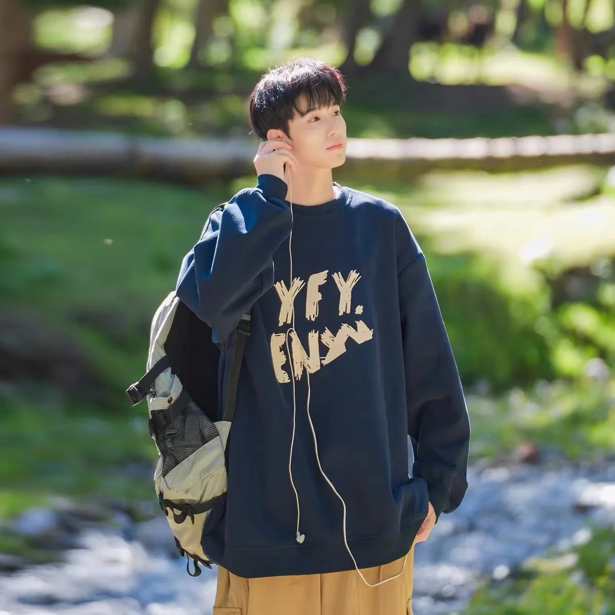 

New Padded and Thickened Heavy Loose Casual Round Neck Sweater Men's Spring and Autumn Japanese Cityboy Men's Hoodless Tops Male