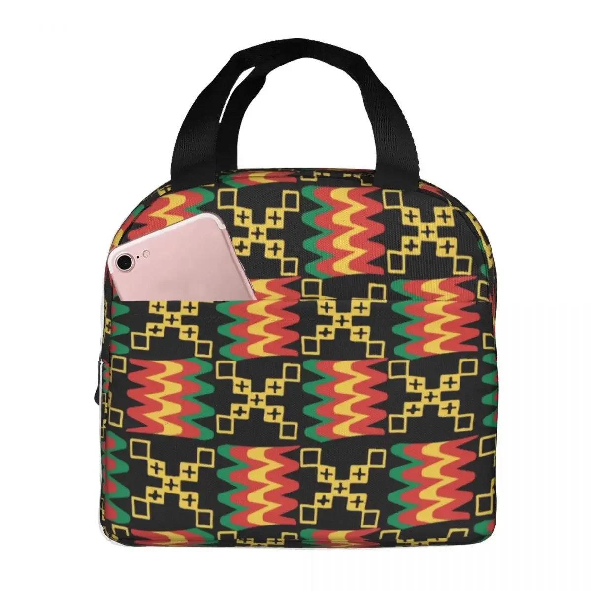 African Kente Cloth Pattern African Ghana Resuable Lunch Boxes for Women Waterproof Cooler Thermal Food Insulated Lunch Bag