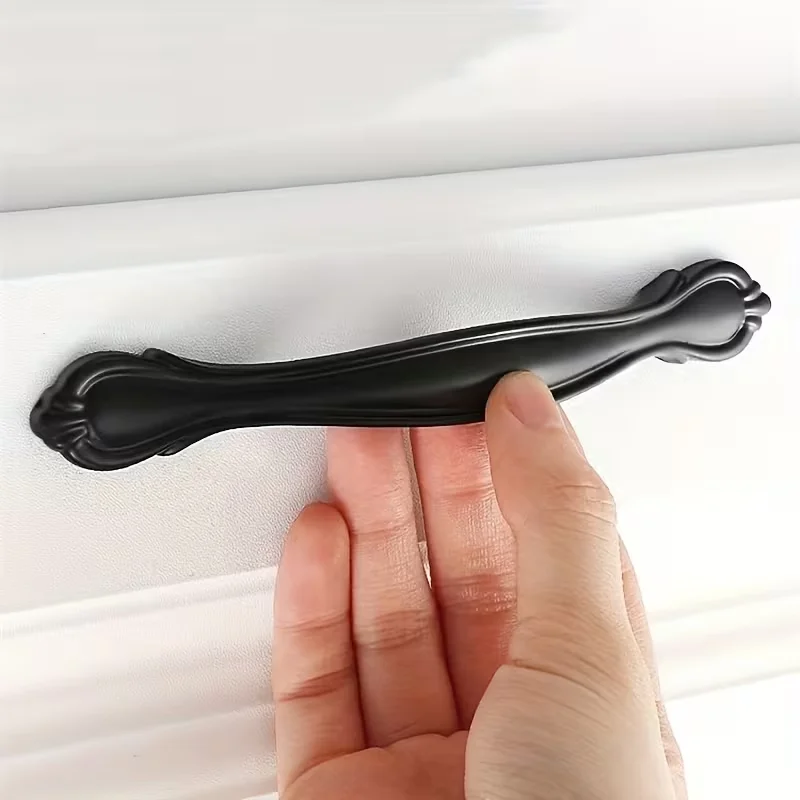4Pcs Black fashionable and simple door handle, with screws, suitable for cabinets, wardrobes and dressing tables.