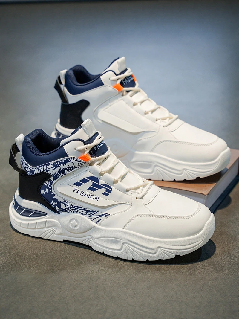Men's 2026 New Fall Thick Bottom Sports Shoes Anti-Slip Leather Casual Dad Trendy Running Shoes High Top Mesh Inner Support S...
