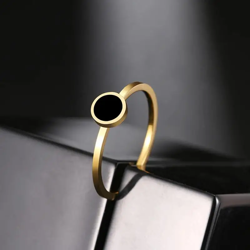 Fashionable black round cake ring women simple matching ring jewelry