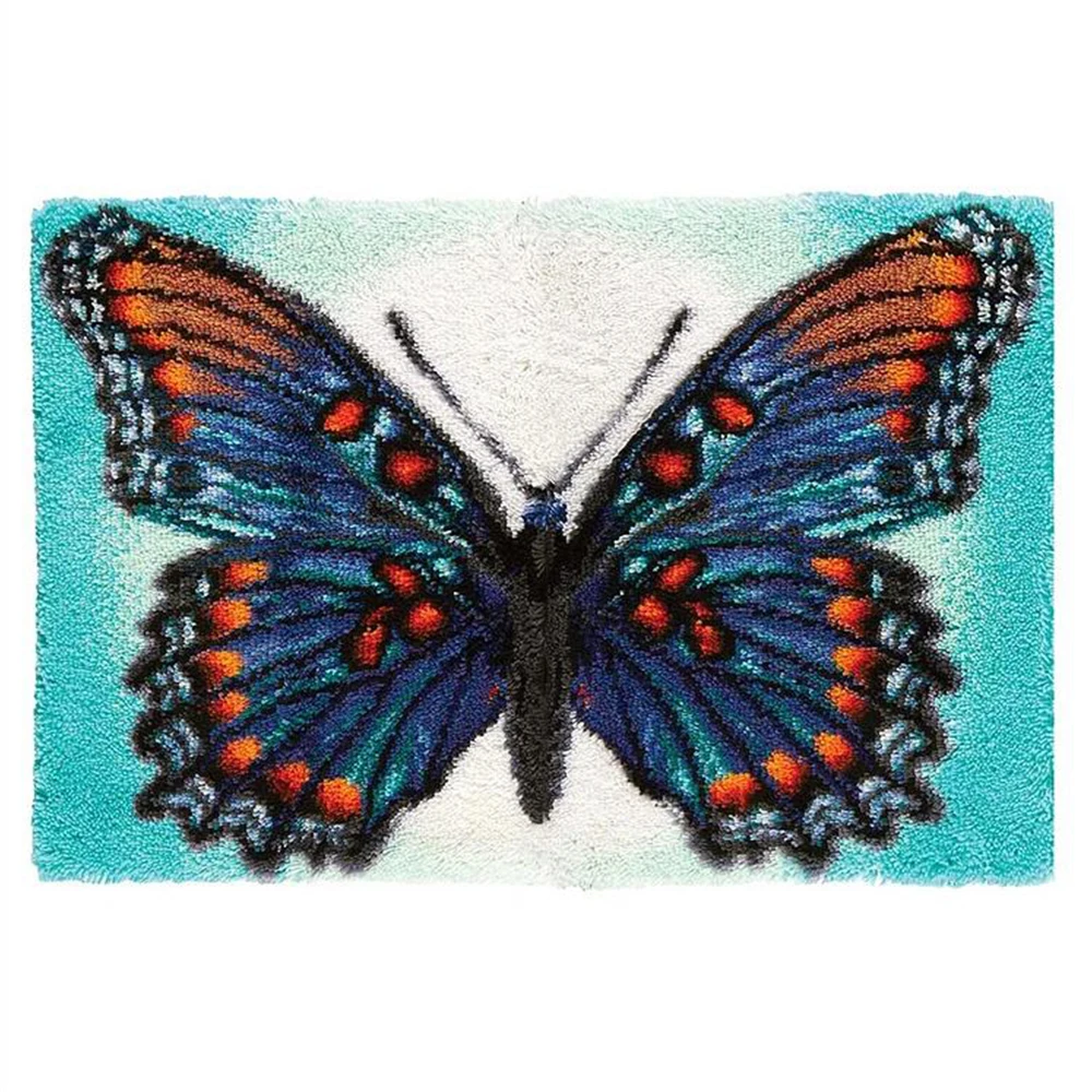 

Latch hook rug kits Butterfly DIY Floor Mats Rug Making Kits with Printed Canvas Carpet Doormat Tapestry Kits Needlework