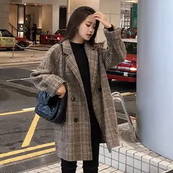 Korean Retro Plaid Short Woolen Coat for Women Loose and Versatile Student Coat