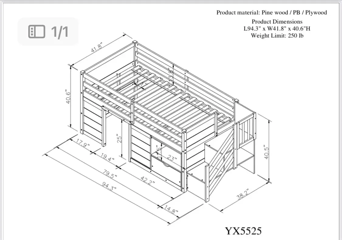 Bellemave Twin Size Low Loft Bed For Kids,Wood Loft Beds,Modern Farmhouse Twin Loft Bed,Loft Bed With Storage, No Box Spring