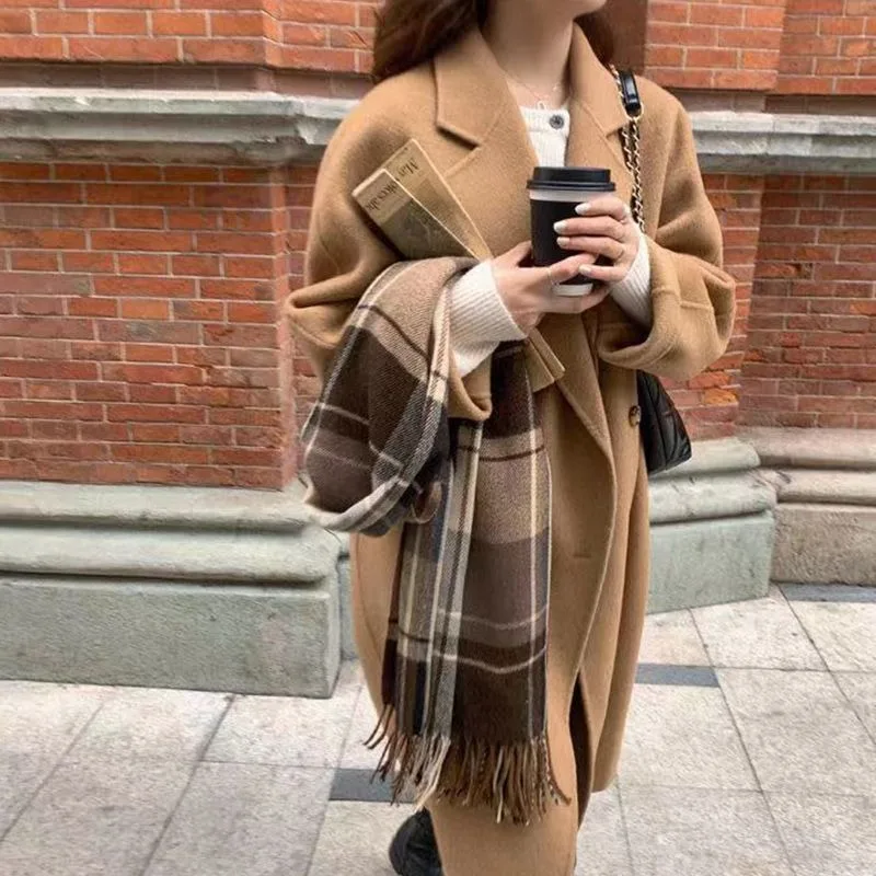 Blends Women Autumn Gentle Elegant Mujer Temperament All-match Leisure Solid Long Style Loose Coats Minimalist Style Youthful