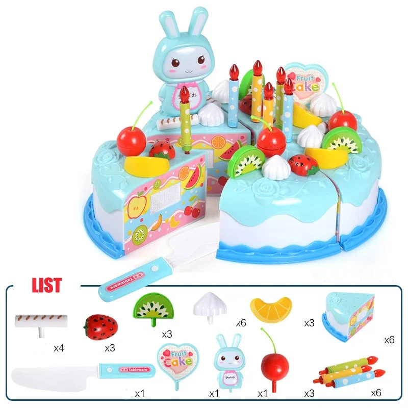 Enfants jouet Simulation bricolage gâteau d'anniversaire modèle cuisine semblant jouer maison coupe fruits nourriture jouet pour enfant en bas âge enfants cadeau garçon fille