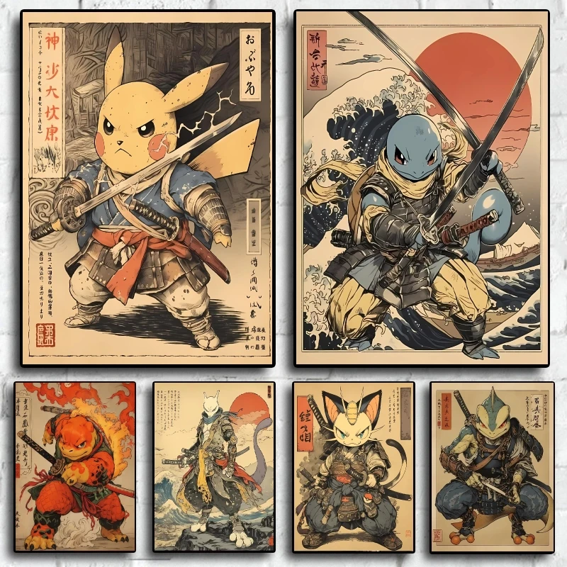 

Classic Anime Retro Canvas Pokemon Pikachu Squirtle HD Poster Prints Comics Pictures Living Room Children's Bedroom Decorative