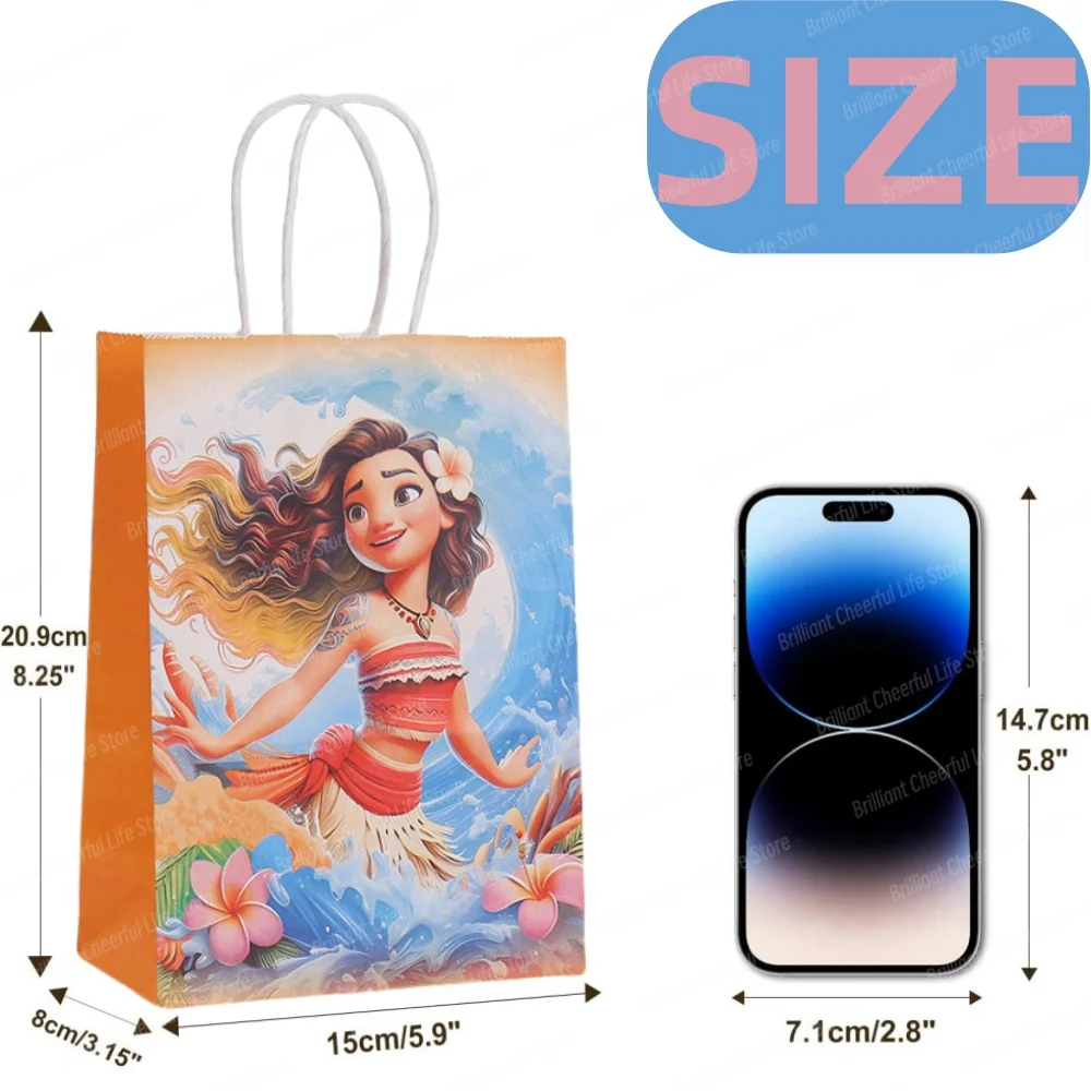 6/12Pcs Disney Moana Gift Bags Ocean Princess Birthday Party Paper Candy Treat Goody Bag Girls Favors Baby Shower Decorations