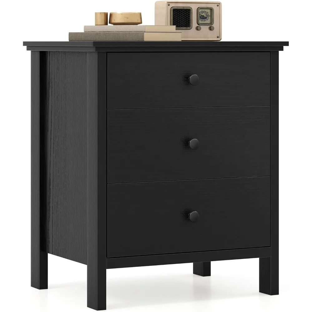 

Nightstand with 3 Drawers, Modern Sofa Side Table with Storage, Wooden End Table, Compact Storage Cabinet, Small Bedside Table