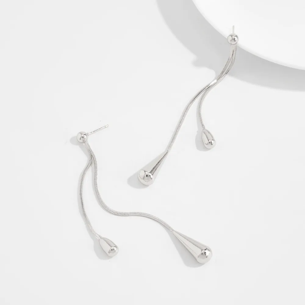 Smooth Surface Snake Chain Drop Outline Design Tassel Decor Y Shape Solid Metal Build Thin Snake Chain Drop Tassel
