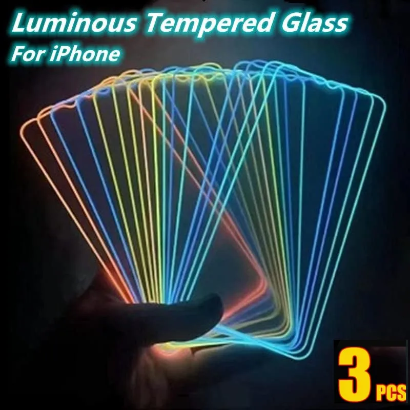 3 Stück im Dunkeln leuchtende Displayschutzfolie für iPhone Air 11 13 14 15 16 17 Pro Max Plus 12 Mini Gehärtetes Glas Displayschutzfolie