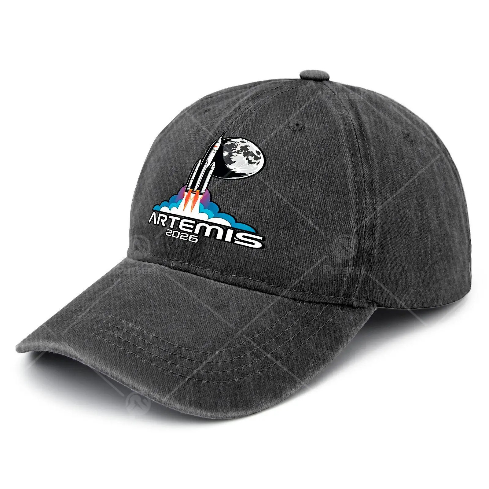 Unisex Aesthetic Baseball Cap Featuring a Washed And Distressed Design Inspired by The Artemis Moon Launch