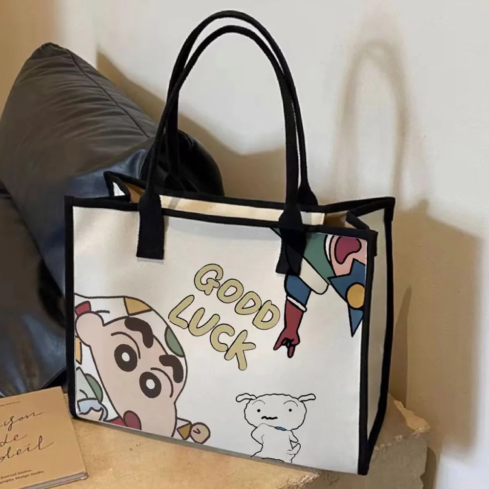 Crayon Shin-Chan Anime Canvas Bag Cartoon Handbag Large Capacity Tote Casual Fashion Commuter Satchel Backpacks Gift for Friends