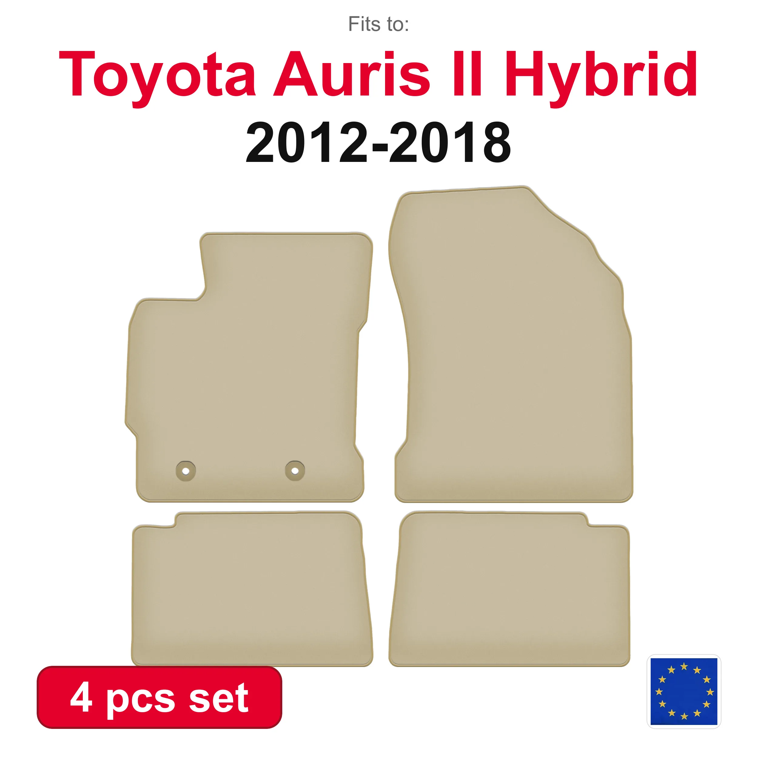 PREMIUM-Autovelourmatten für Toyota Auris II Hybrid Schrägheck (2012-2018) – beige, passgenau (4 Stück), passgenaues Autofußmatten-Set