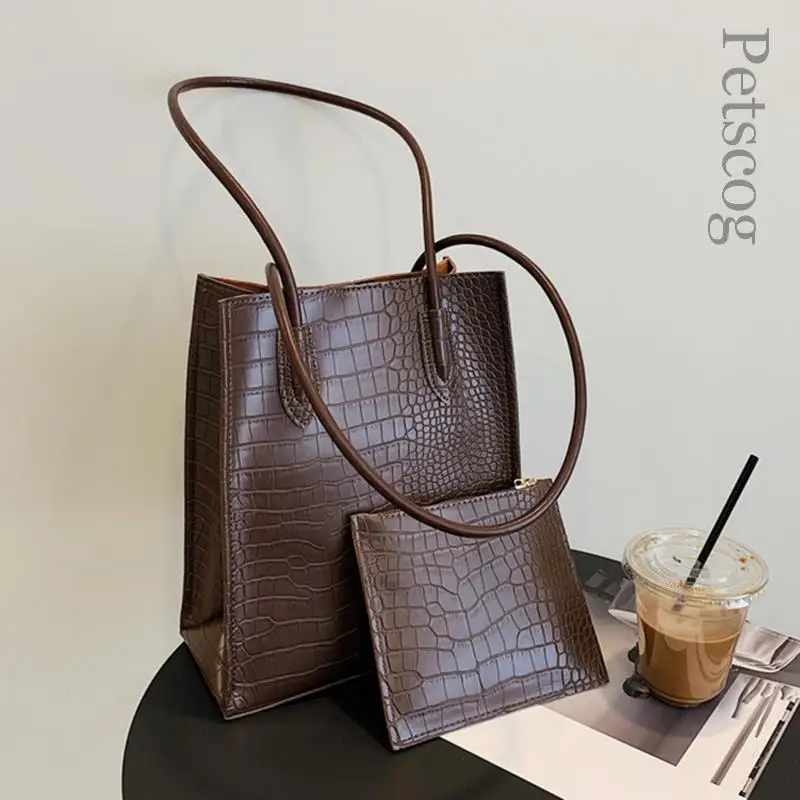 Vintage Stone Pattern Design Women PU Leather Handbags Large Capacity Casual Shopper Tote Luxury Lady Underarm Shoulder Bags