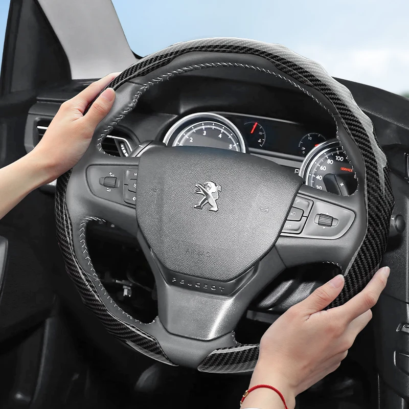 Passend für Peugeot Carbon Fiber Texture Lenkradbezug Snap-On Wave-Shaped Sports Design Schutzhülle 208 308 3008 Partner Expert Boxer Rifter 2008 E-208 Gti Traveler
