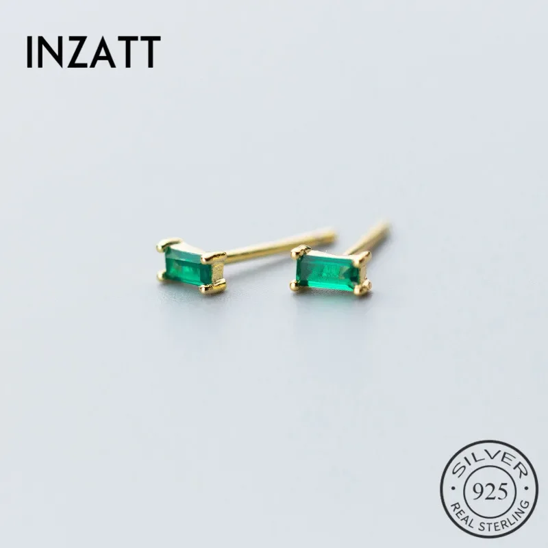INZATT Real 925 Sterling Silver Square Emerald Zircon Stud Earrings  for Women Party Classic Fine Jewelry Minimalist Accessories