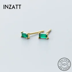 INZATT Real 925 Sterling Silver Square Emerald Zircon Stud Earrings for Women Party Classic Fine Jewelry Minimalist Accessories