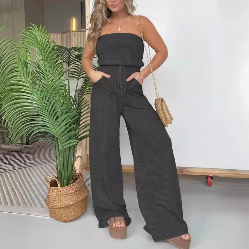 Personal isierte Straße Frauen gestreiften Bandeau lässig weites Bein Overall Temperament 2024 Sommer weibliche Mode hohe Taille Overalls