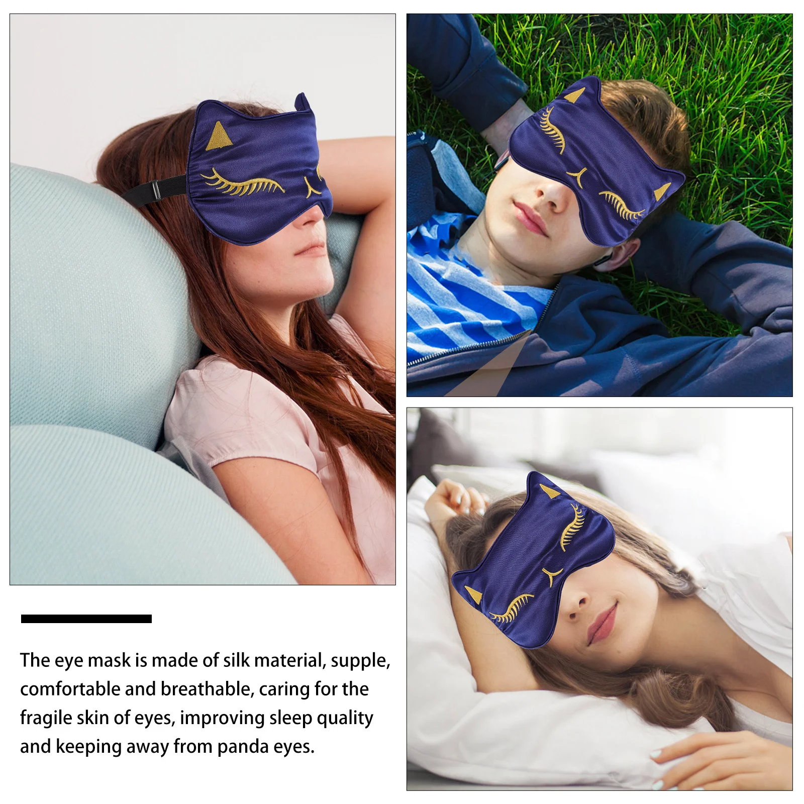 

1Pcs Cartoon Cat Eye Mask Artificial Light Blocking Sleep Blindfold for Travel Home Hotel Relaxation Adjustable
