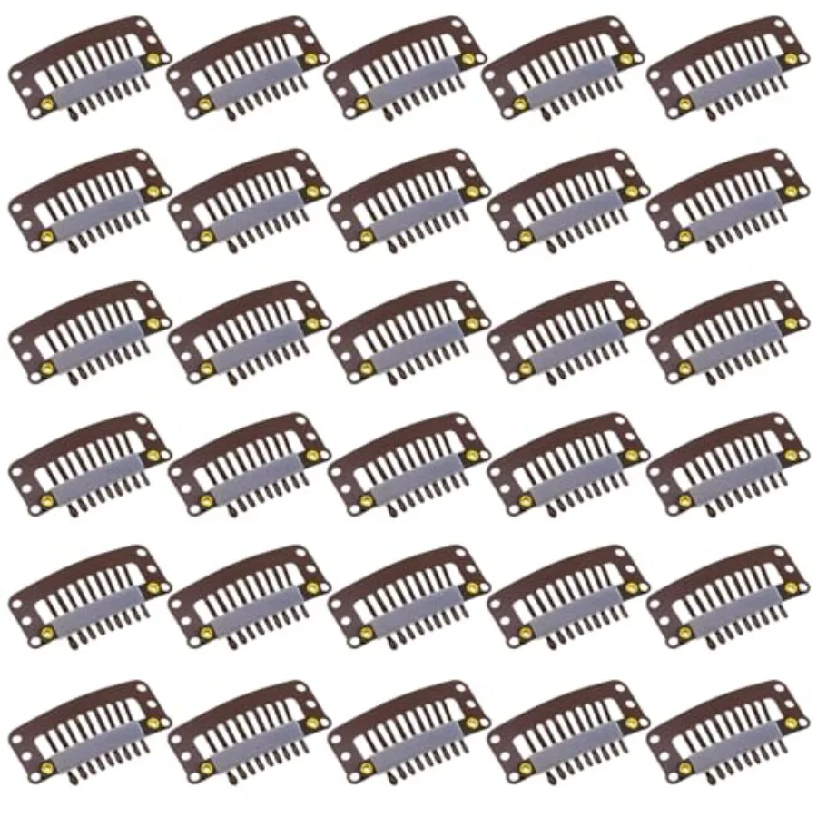 

Hair extension clips for DIY wigs: 30 pcs, 32 mm, 9-teeth snap clips with comb, durable plastic, black, secure grip and easy in