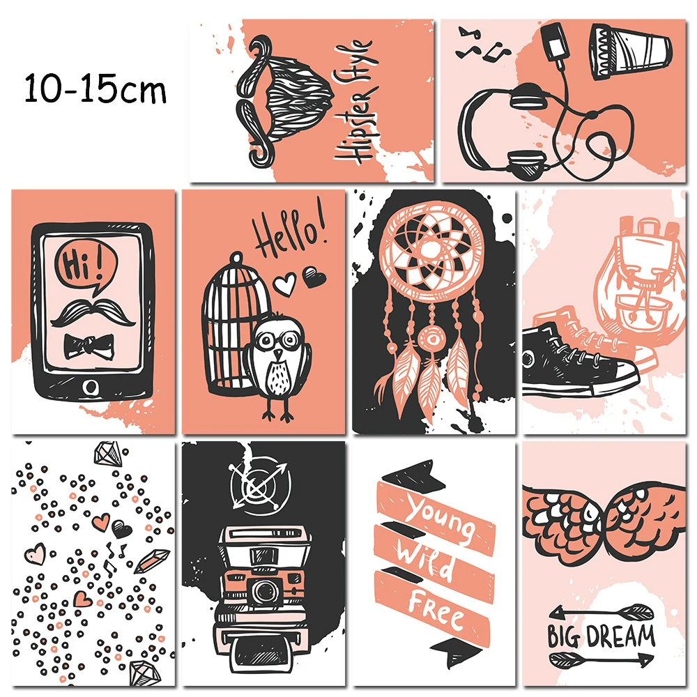 

10PCS Hand Drawn Accessory illustrations Sticker Poster Nostalgia Skateboard DIY Art Pictures For Collocation Home Decoration