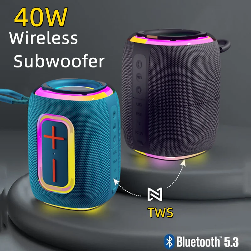 

Portable 40W Deep Bass Bluetooth Speaker Waterproof RGB Light TWS Wireless Outdoor Fun Riding Camping Party Music Speaker