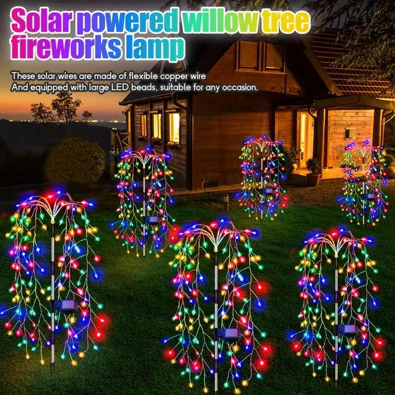 Nuova lampada da giardino solare a 200led 8 modalità luci solari per fuochi d\'artificio luce decorativa per esterni impermeabile 120LED per terrazza