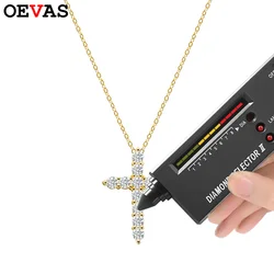 OEVAS 2.5MM 3MM 4MM 5MM Real Moissanite 45CM Sparkling Cross Necklaces For Girl Women Gift Fine Jewelry 100% 925 Sterling Silver