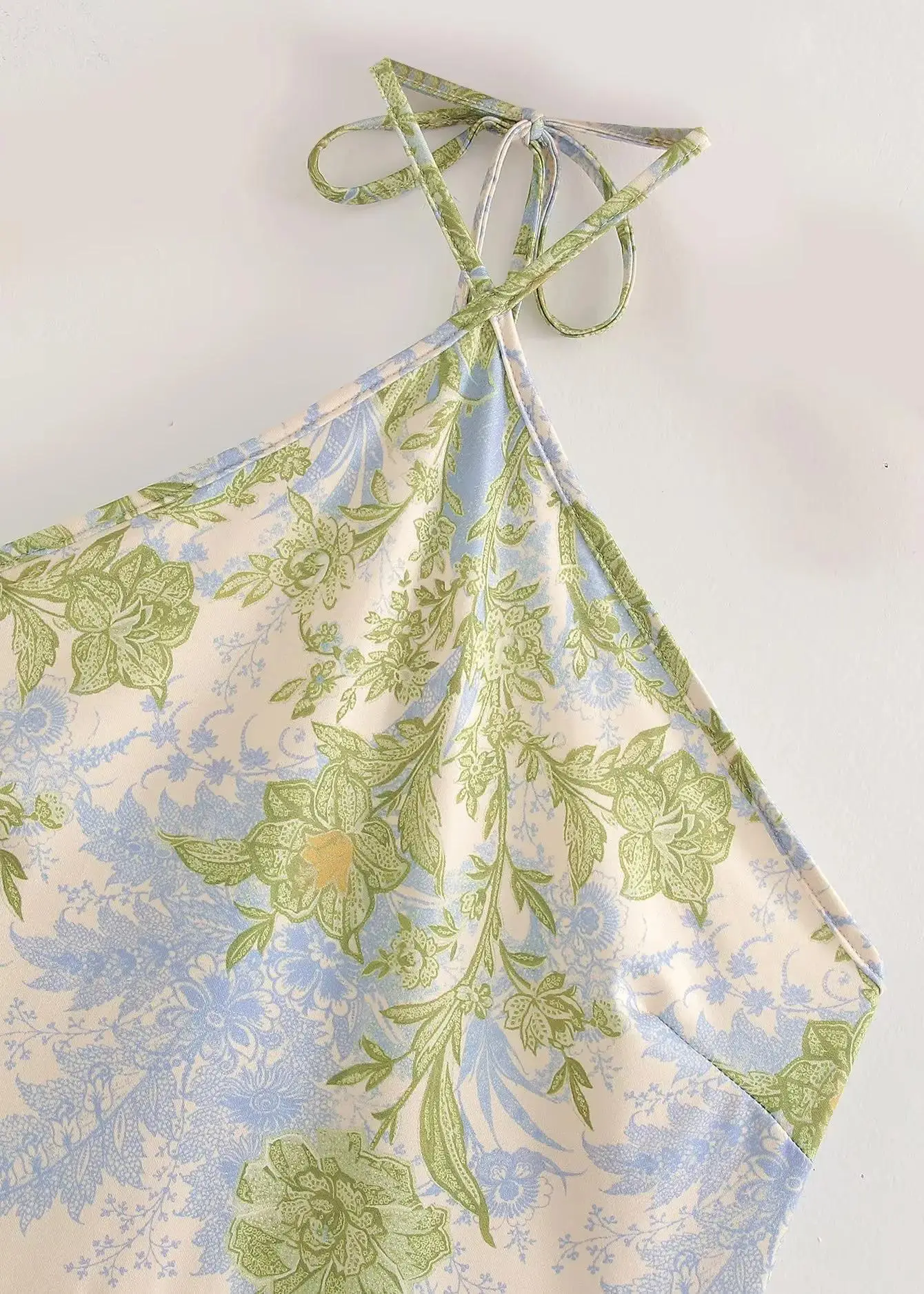 Vestido midi con cuello halter y espalda descubierta con estampado de verano, vestidos vintage sin mangas para mujer