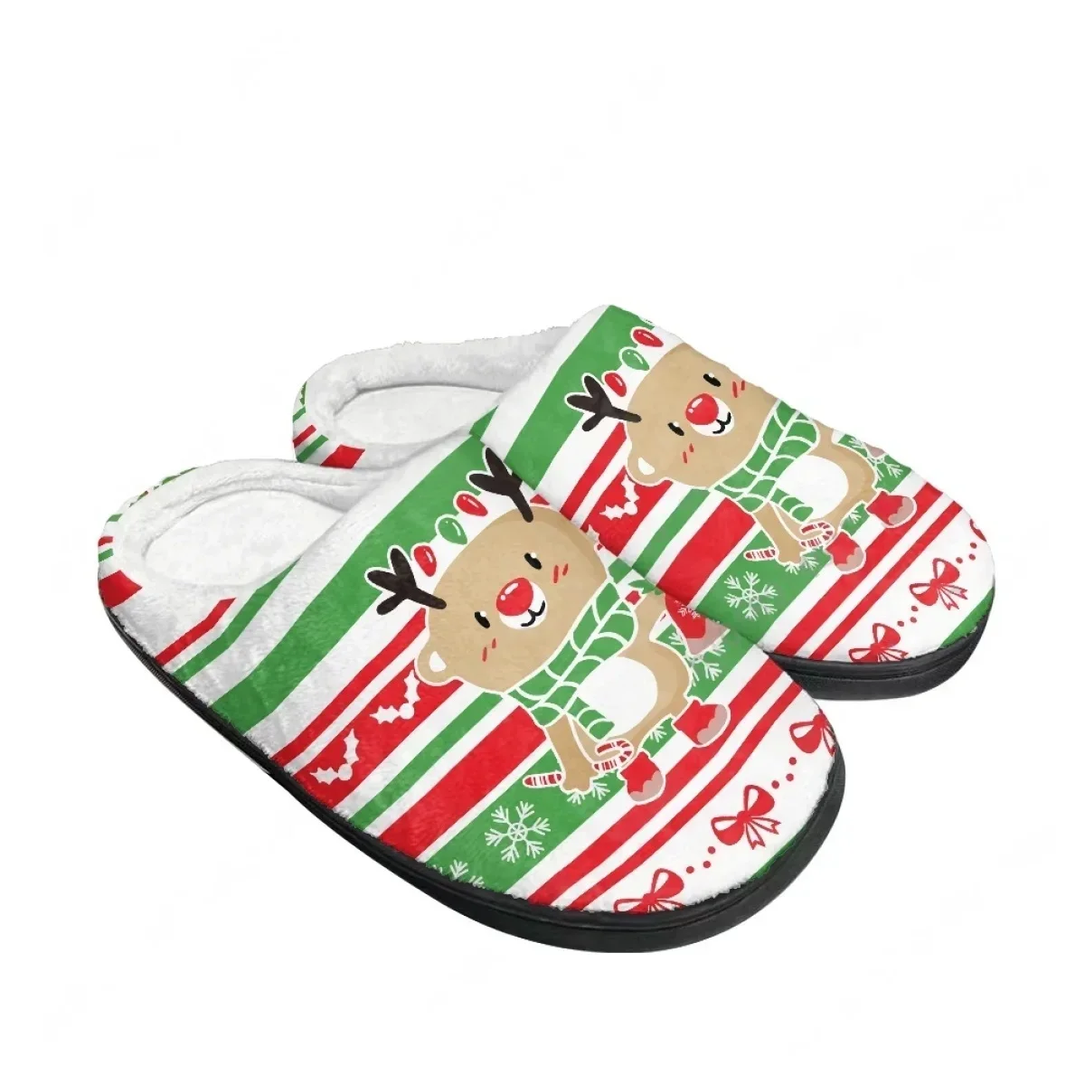 Cartoon Christmas Cute Elk Stripes Santa Claus Home Cotton Slippers Mens Womens Teenager Plush Bedroom Keep Warm Custom Slipper