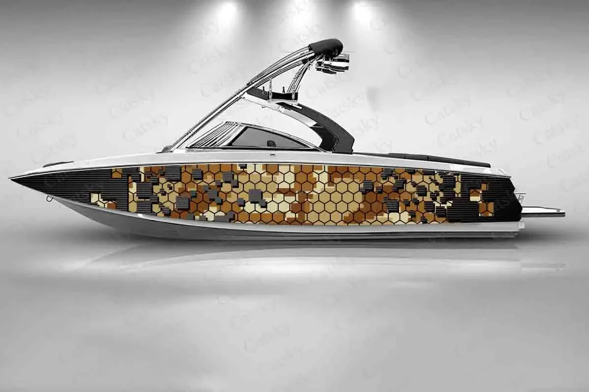 

Boat Camo Honeycomb Graphic Fashion Sticker Packaging Waterproof Custom Ship Name Marine Print Wrap Vinyl Decal Decoration