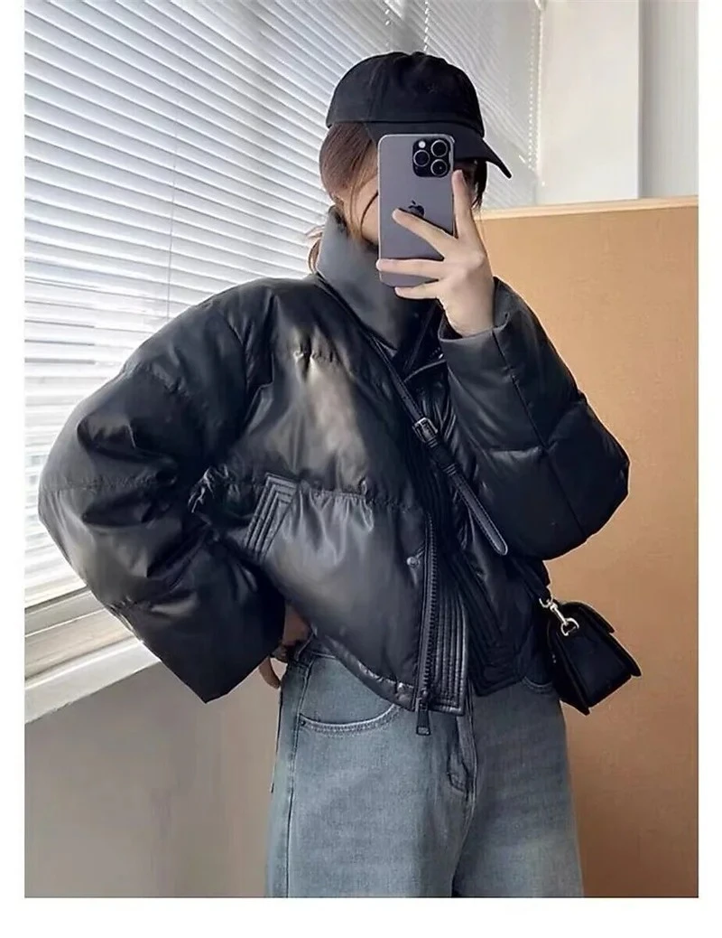 

2026Новая одноразовая кожаная пуховая куртка с хлопковой подкладкой, женские короткие зимние парки, толстое пальто, маленькое теплое пальто с хлопковой подкладкой