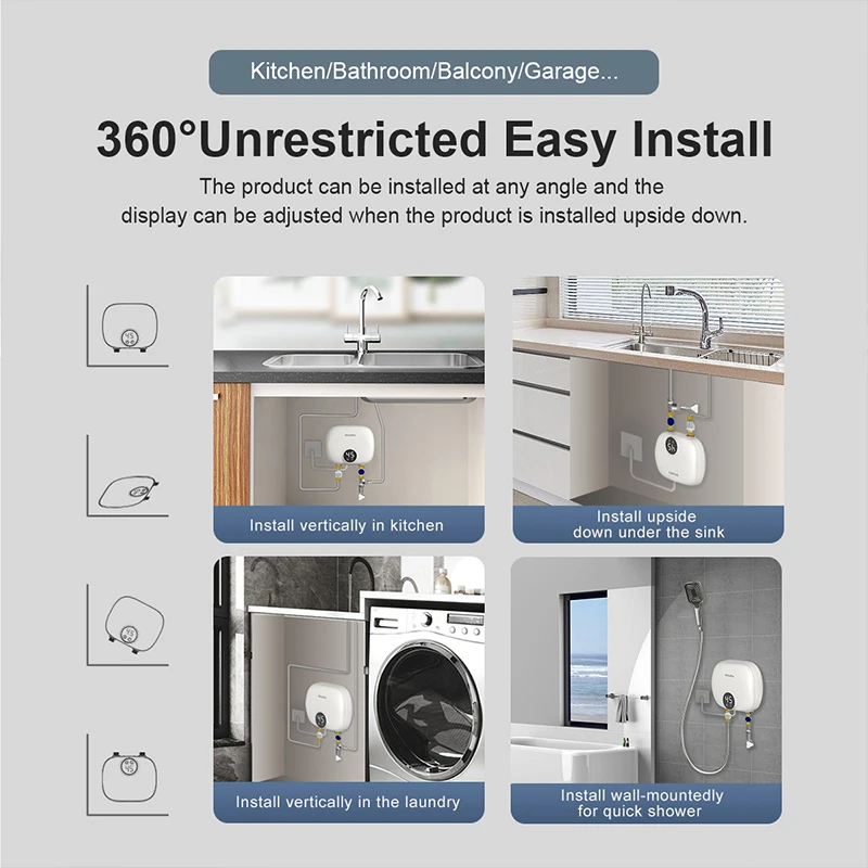 Calentador de agua eléctrico sin tanque Briwellna aerodinámico 110V/220V debajo del fregadero calentador de agua instantáneo sobre el fregadero