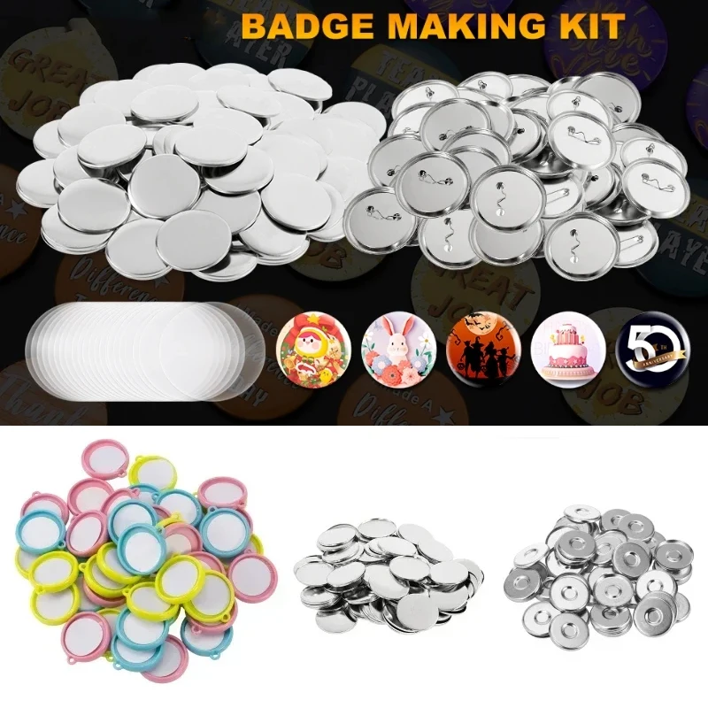 50Pcs 25mm 32mm 37mm Keychain Badge Button Parts for Badge Machine Double-sided Key Chain Consumables Round Pin Making Supplies