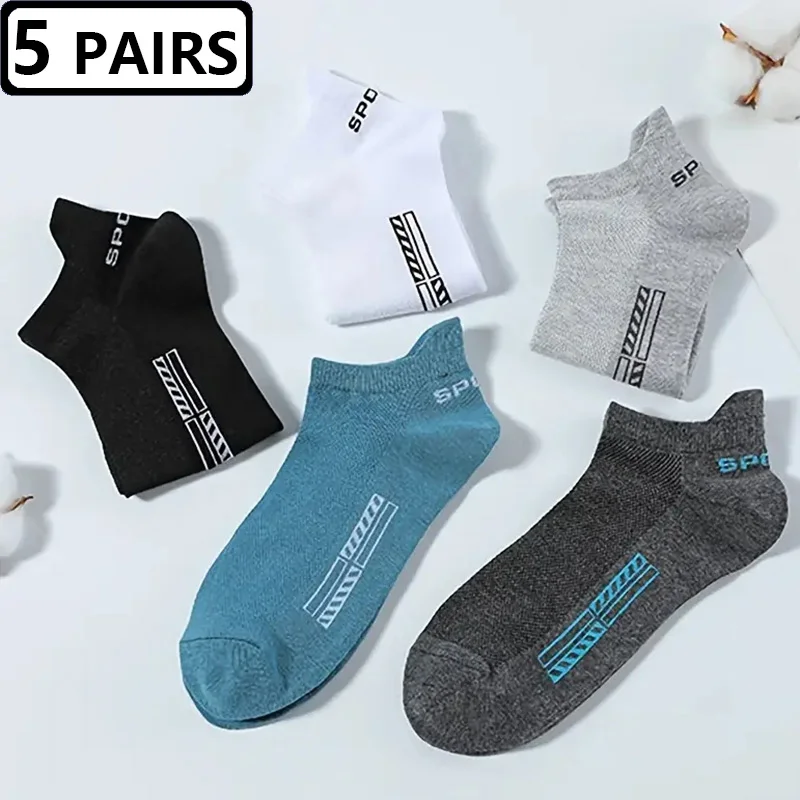 

10 Pieces=5 Pairs/lot Men Socks Mesh Breathable Short Casual Socks Summer Cotton Sports Socks Absorb Sweat Ankle Socks Set Meias