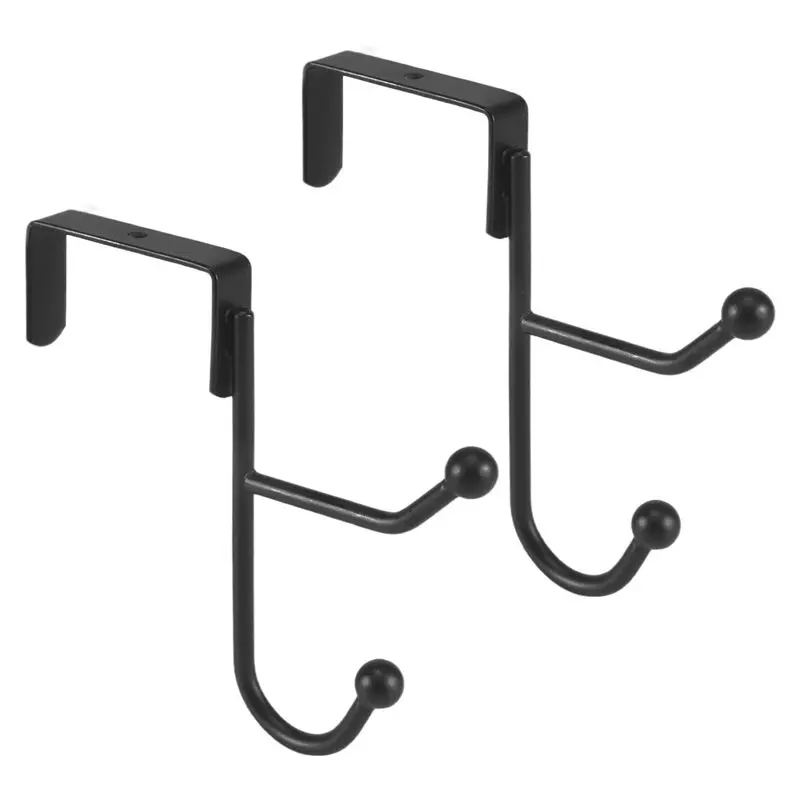 AEE8-2 Pack Over The Door Hooks Hanger, Sturdy Metal Double Hook Hanger For Hanging Coats, Hats, Robes, Towels